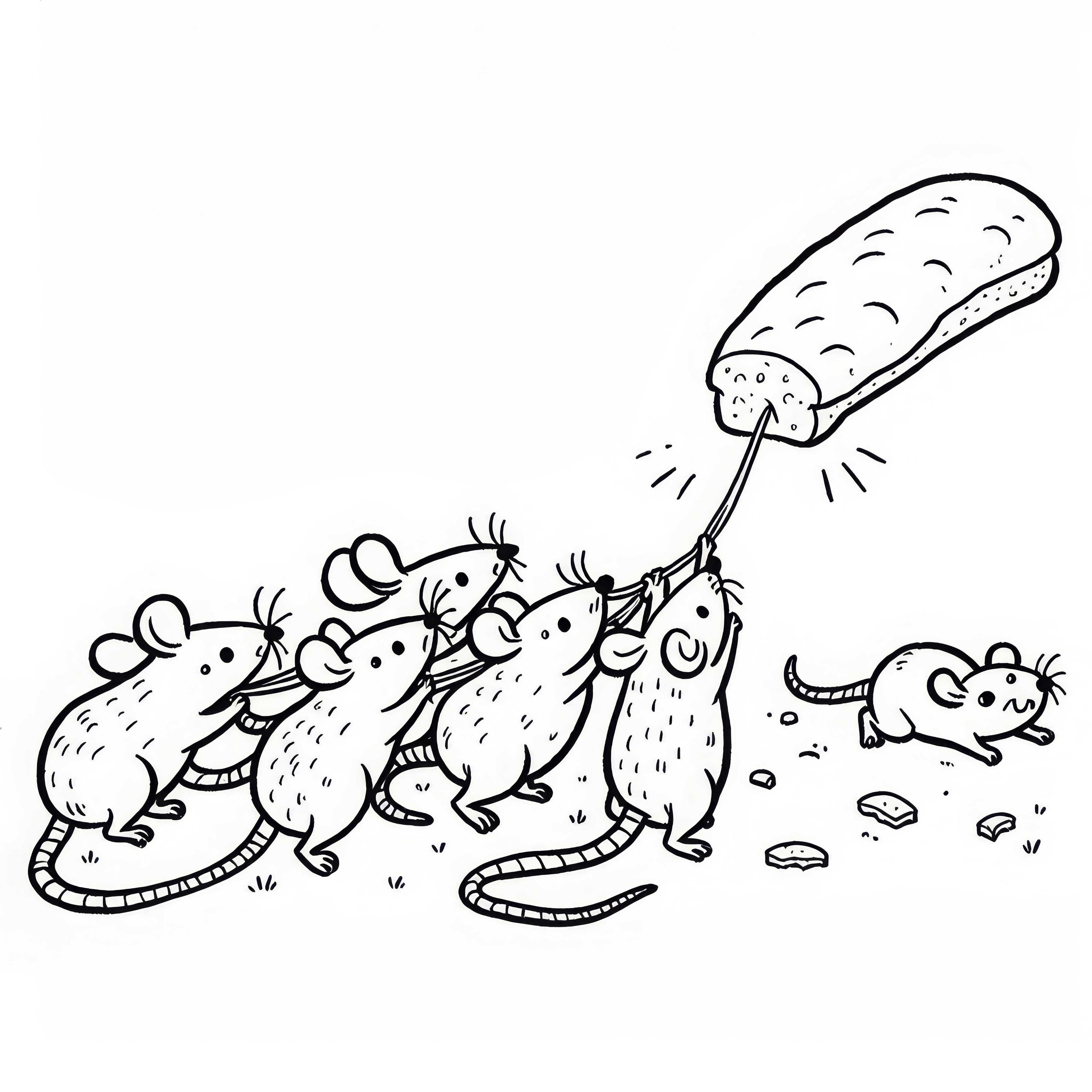 Group of rats pulling on bread – coloring page simple free Group of rats pulling on bread - Coloring page simple free