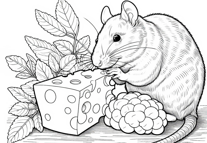 Rat nibbles on cheese - detailed coloring page free Rat nibbles on cheese – detailed coloring page for free