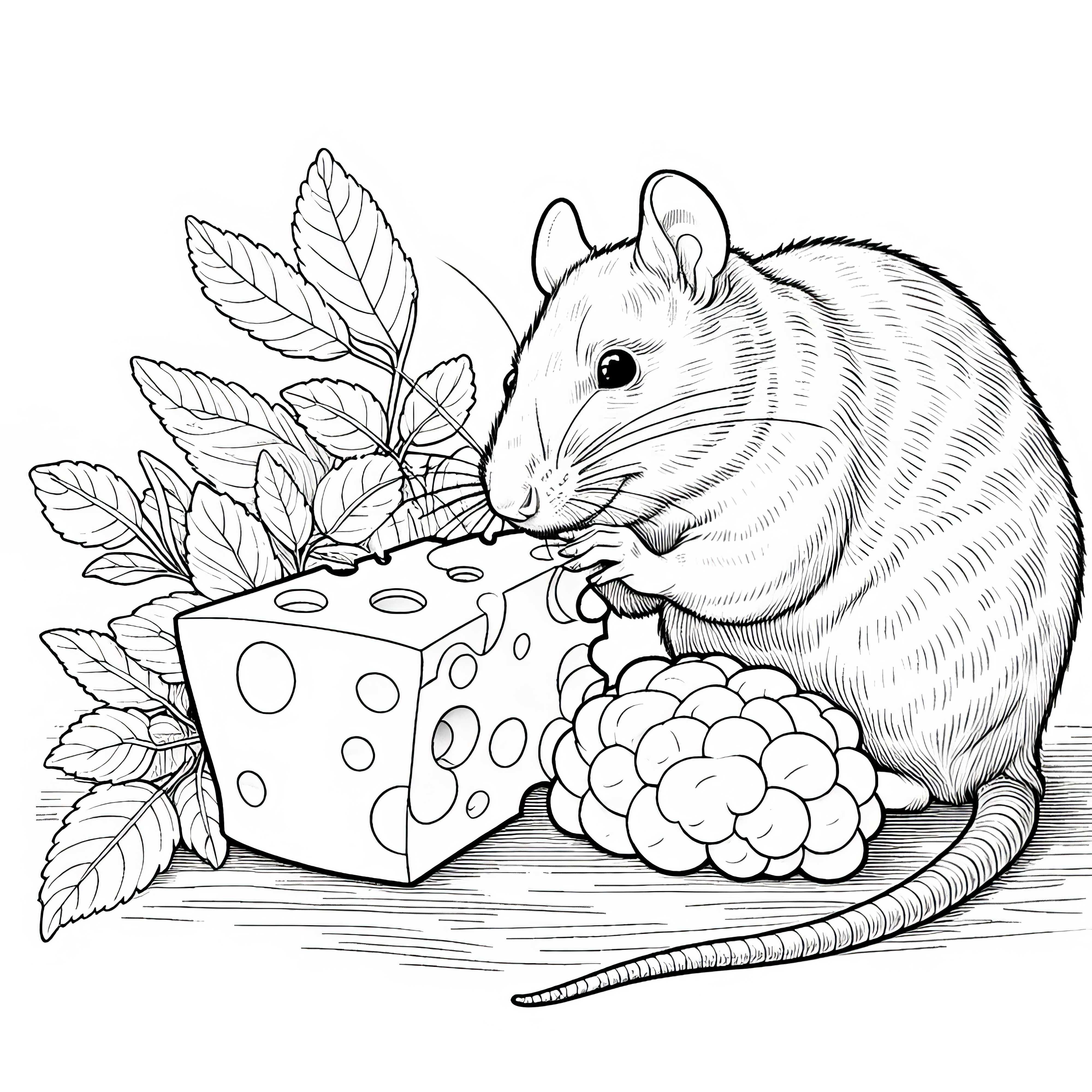 Rat gnaws on cheese - detailed free coloring page Rat nibbles on cheese - Detailed free coloring page
