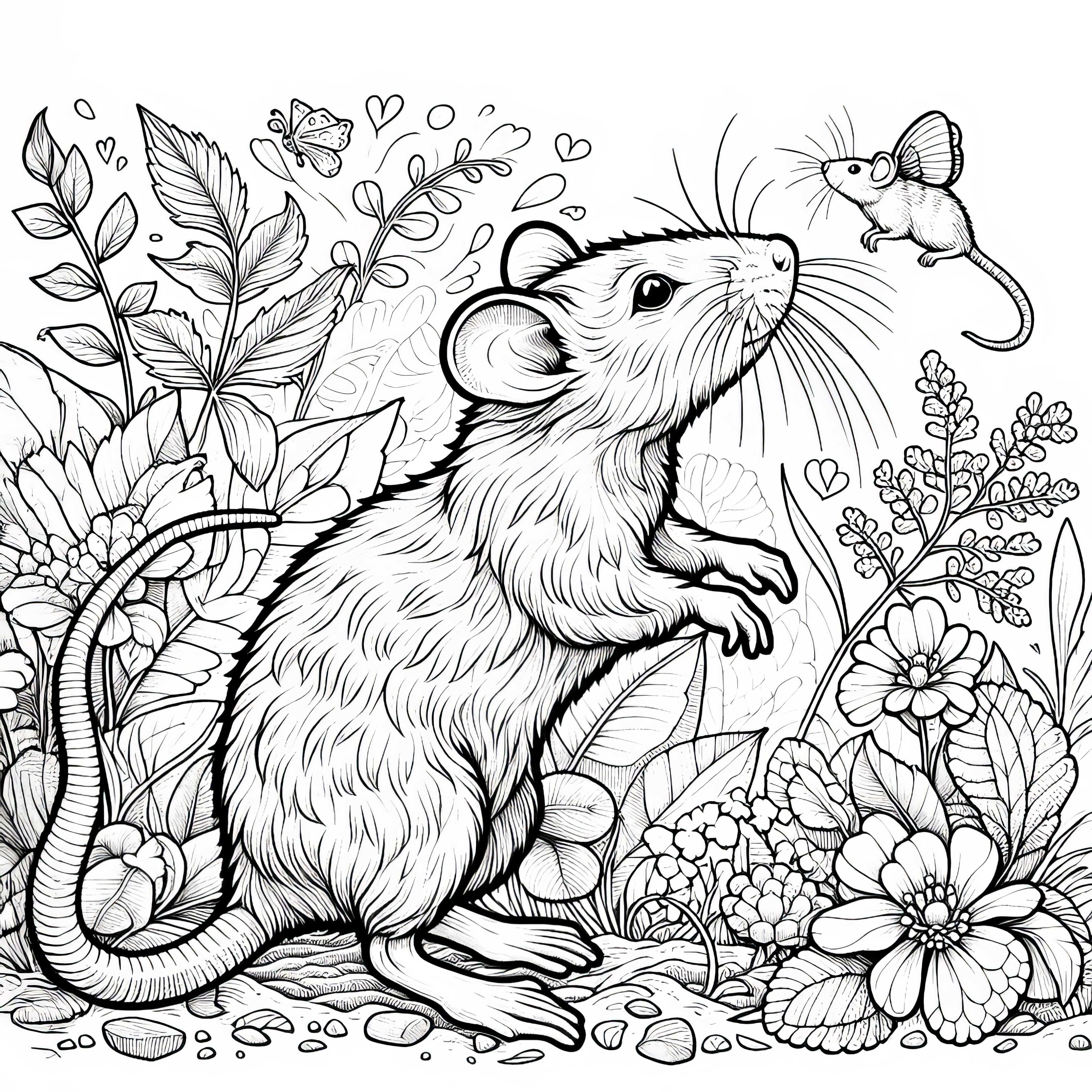 Rat stands on its hind legs and sniffs – coloring page in detail Rat stands on its hind legs and sniffs - Coloring page in rich detail