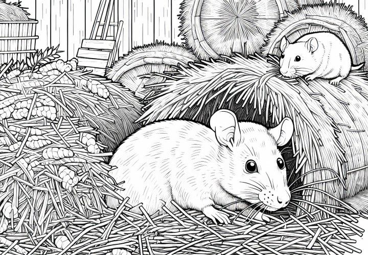 Rat Hiding Between Hay Bales in Barn – Intricate Coloring Page Free Rat Hides Between Hay Bales In Barn – Intricate Coloring Page Free