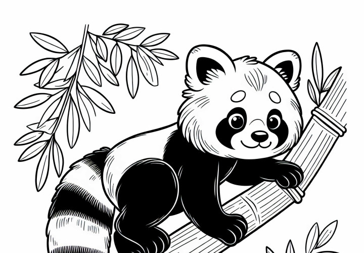 Red panda climbing along bamboo - coloring page for children Red panda climbs along the bamboo – coloring page for children