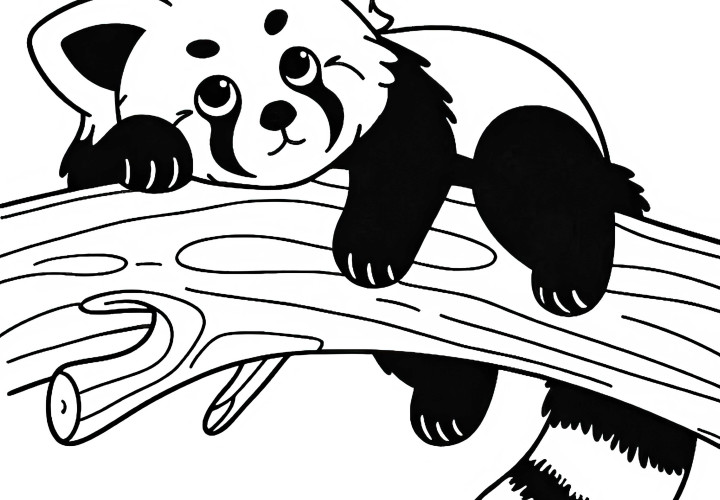 Roter Panda Liegt Entspannt Auf Baumast – Ausmalbild Einfach Kostenlos