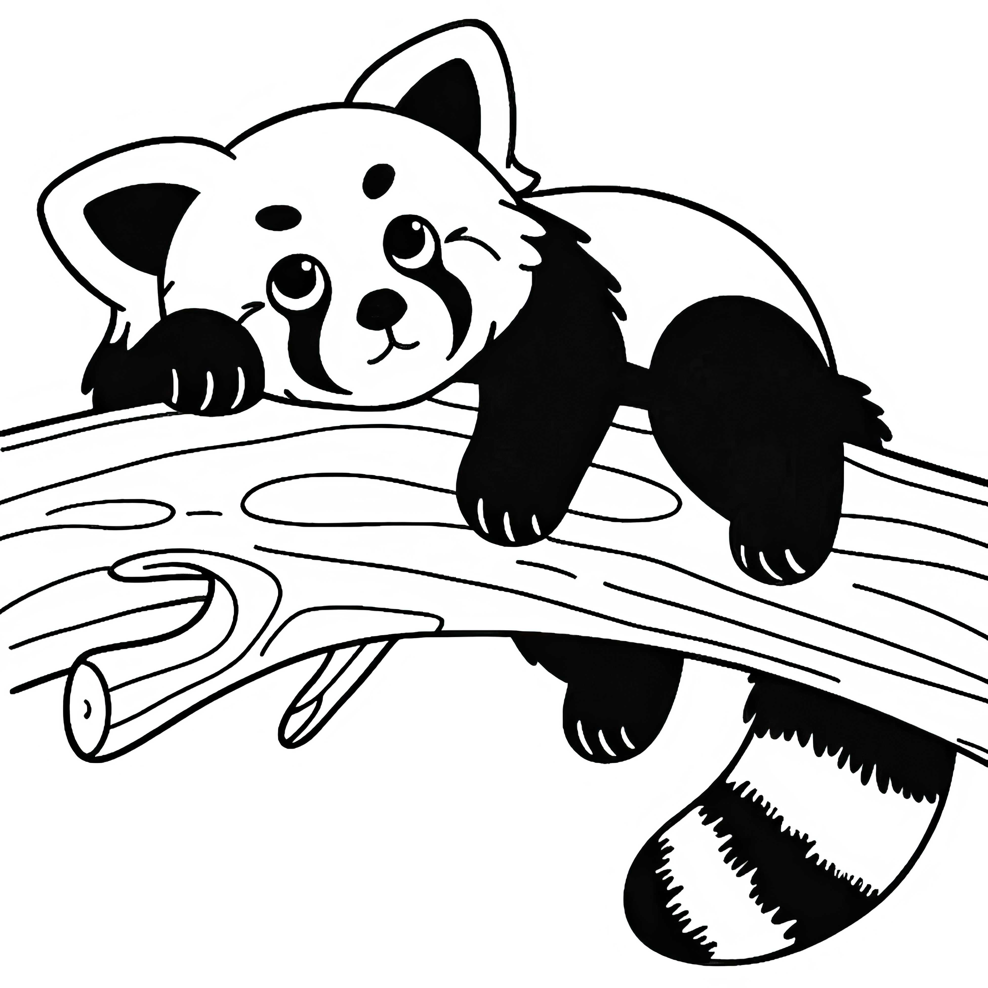 Roter Panda Liegt Entspannt Auf Baumast – Ausmalbild Einfach Kostenlos