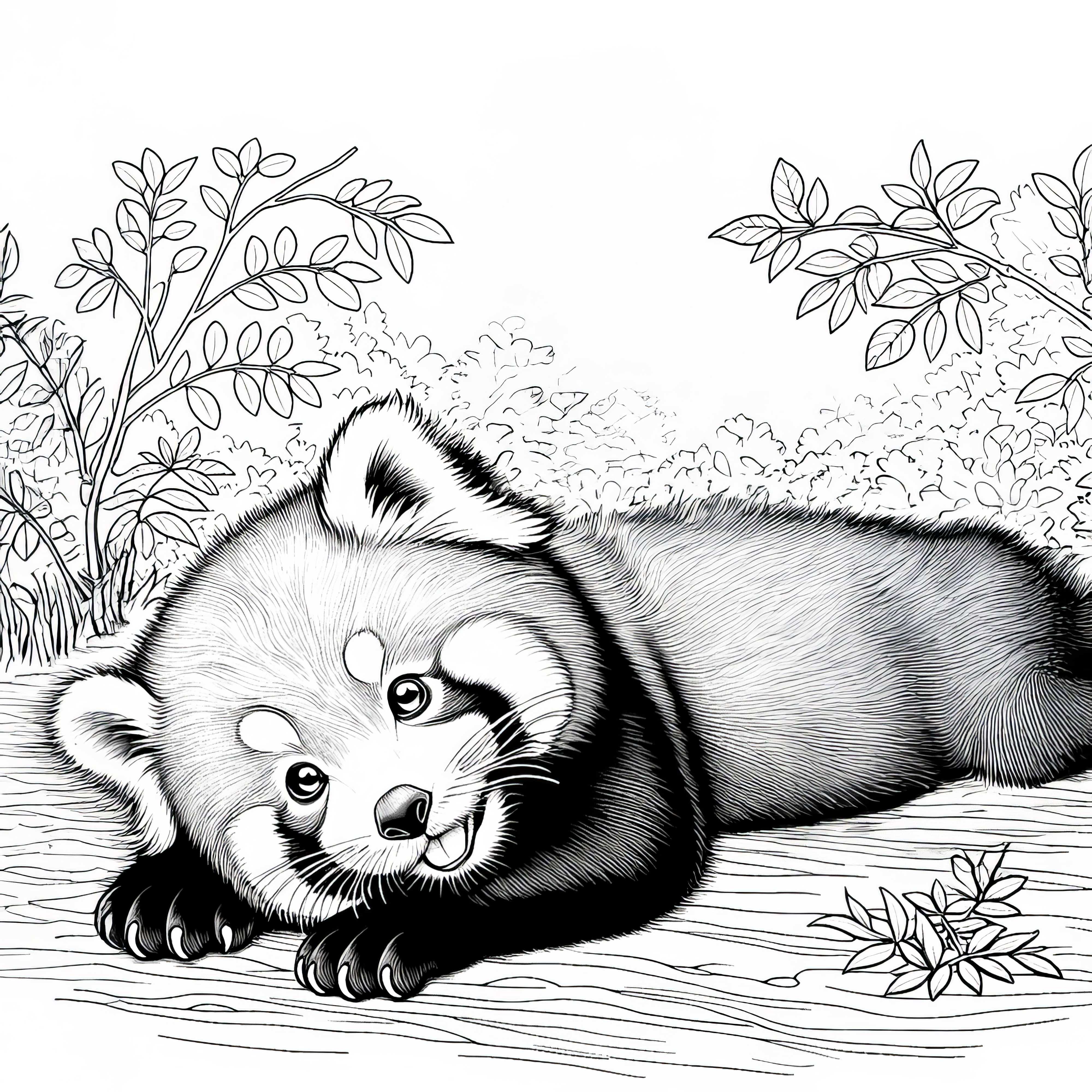 Röd panda rullar lekfullt på golvet – Utmalningsbild detaljerad gratis