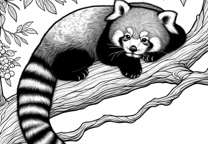 Röd Panda Ligger Avslappnad På Gren - Målarbok Detaljrik Gratis