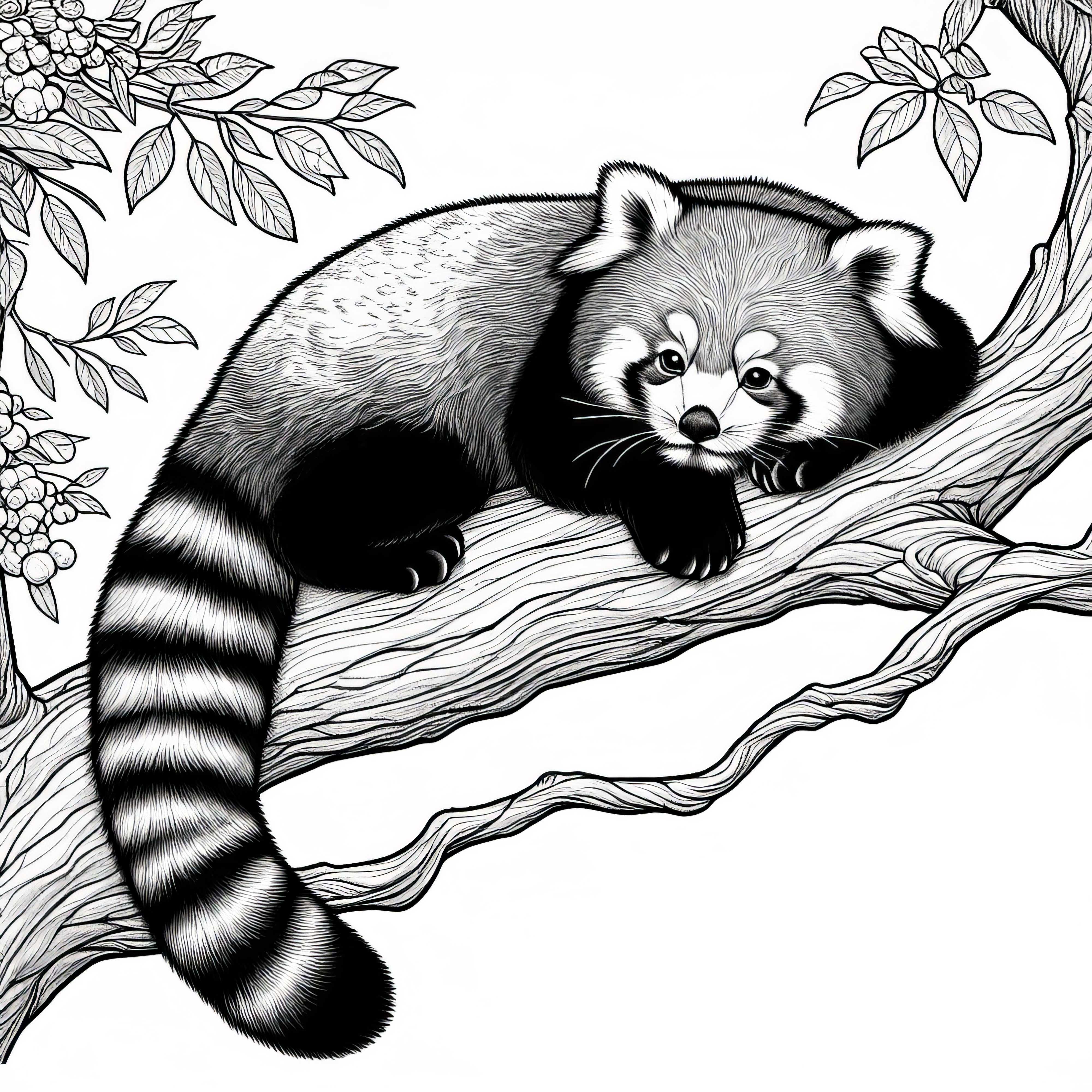 Röd Panda Ligger Avslappnad På Gren - Färgläggningssida Detaljerad Gratis