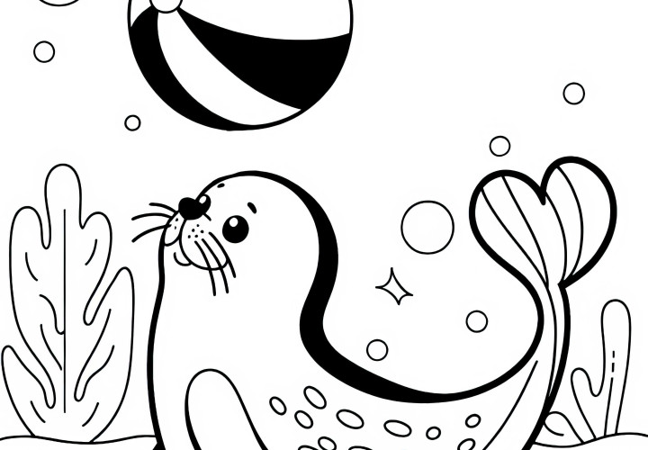 Medvedek ribič balansira žogo na svojem nosu - brezplačna slika za pobarvati