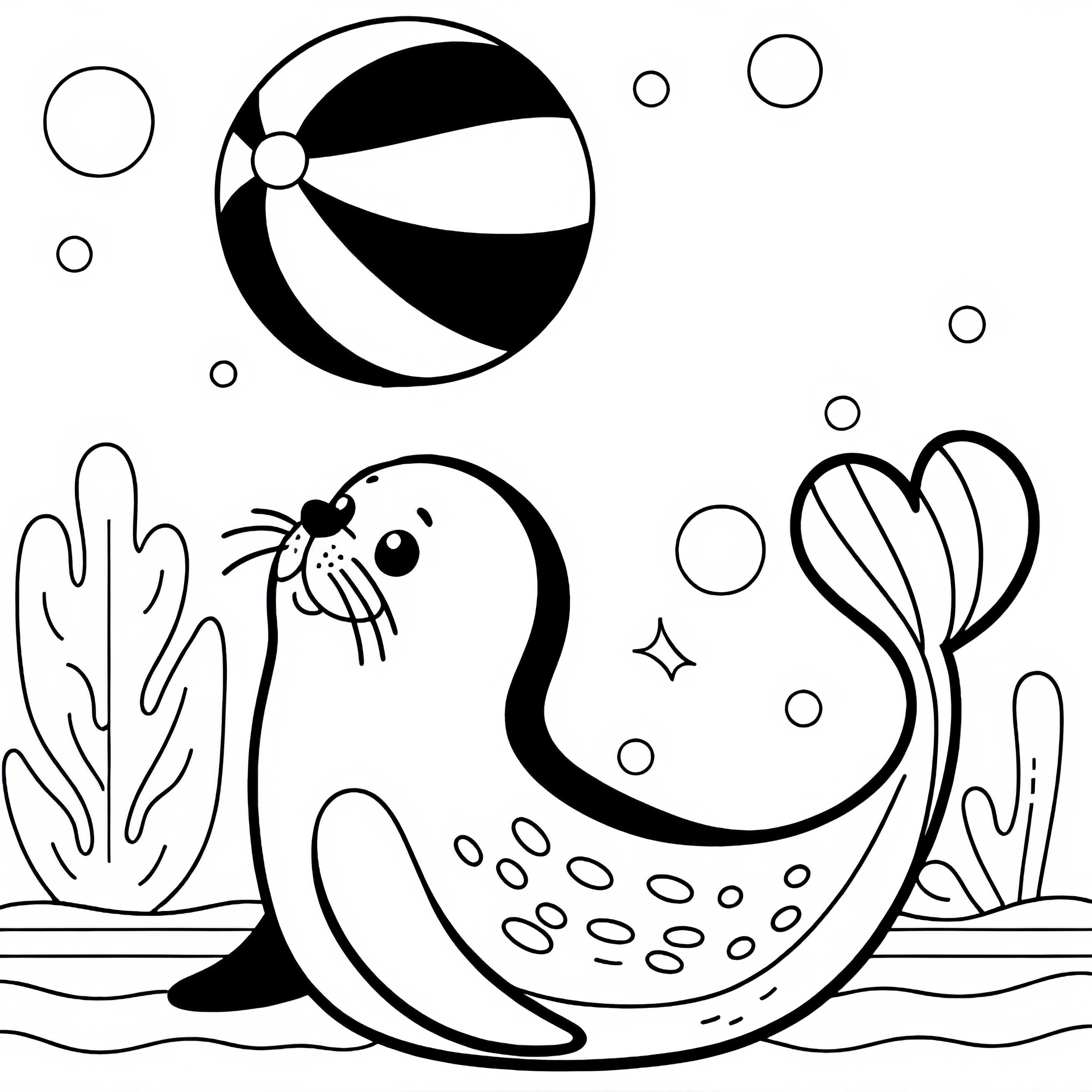 Sea lion balances ball on its nose - Free coloring page Sea lion balancing a ball on its nose - Free coloring page