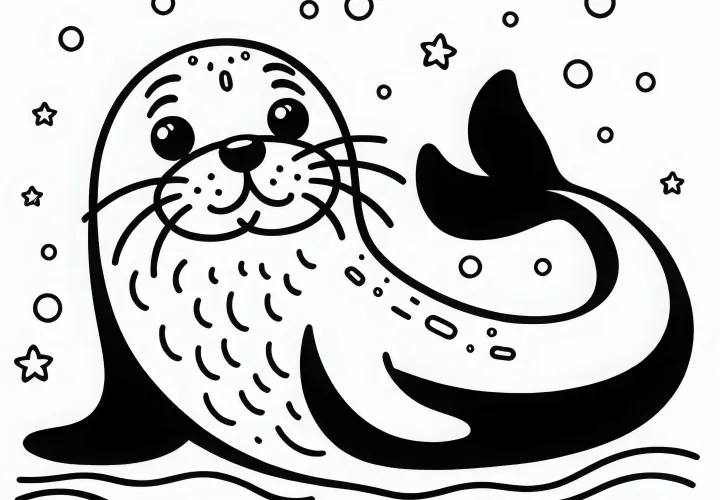 Шаблон для раскраски морского льва Просто Бесплатно