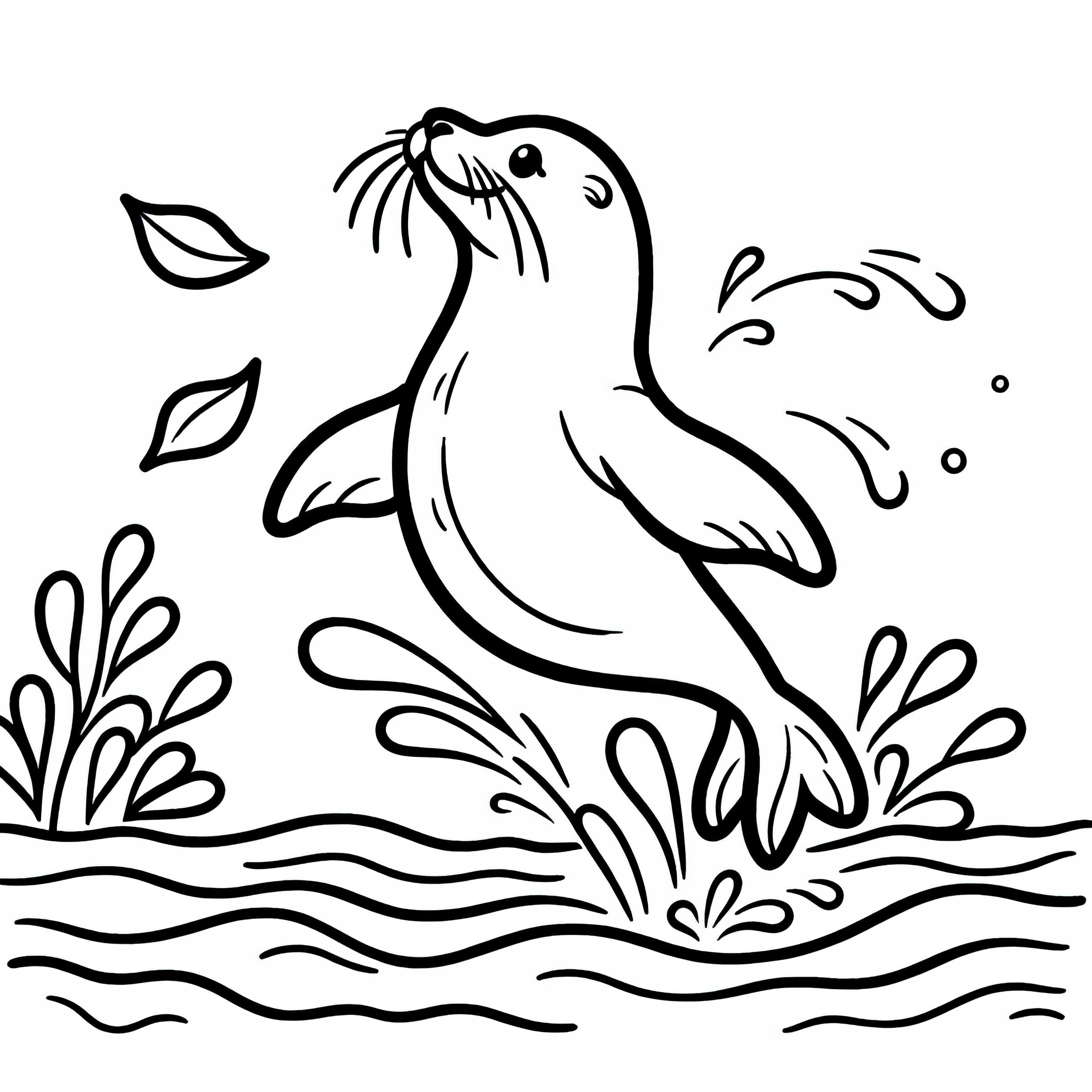 Morski lev elegantno skače iz vode - brezplačna pobarvanka