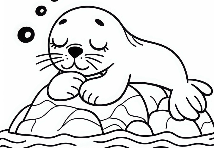 Levji morski se počiva na skali – Enostavna brezplačna barvna predloga