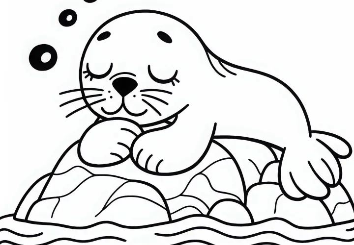Морской лев отдыхает на скалах – простая бесплатная раскраска