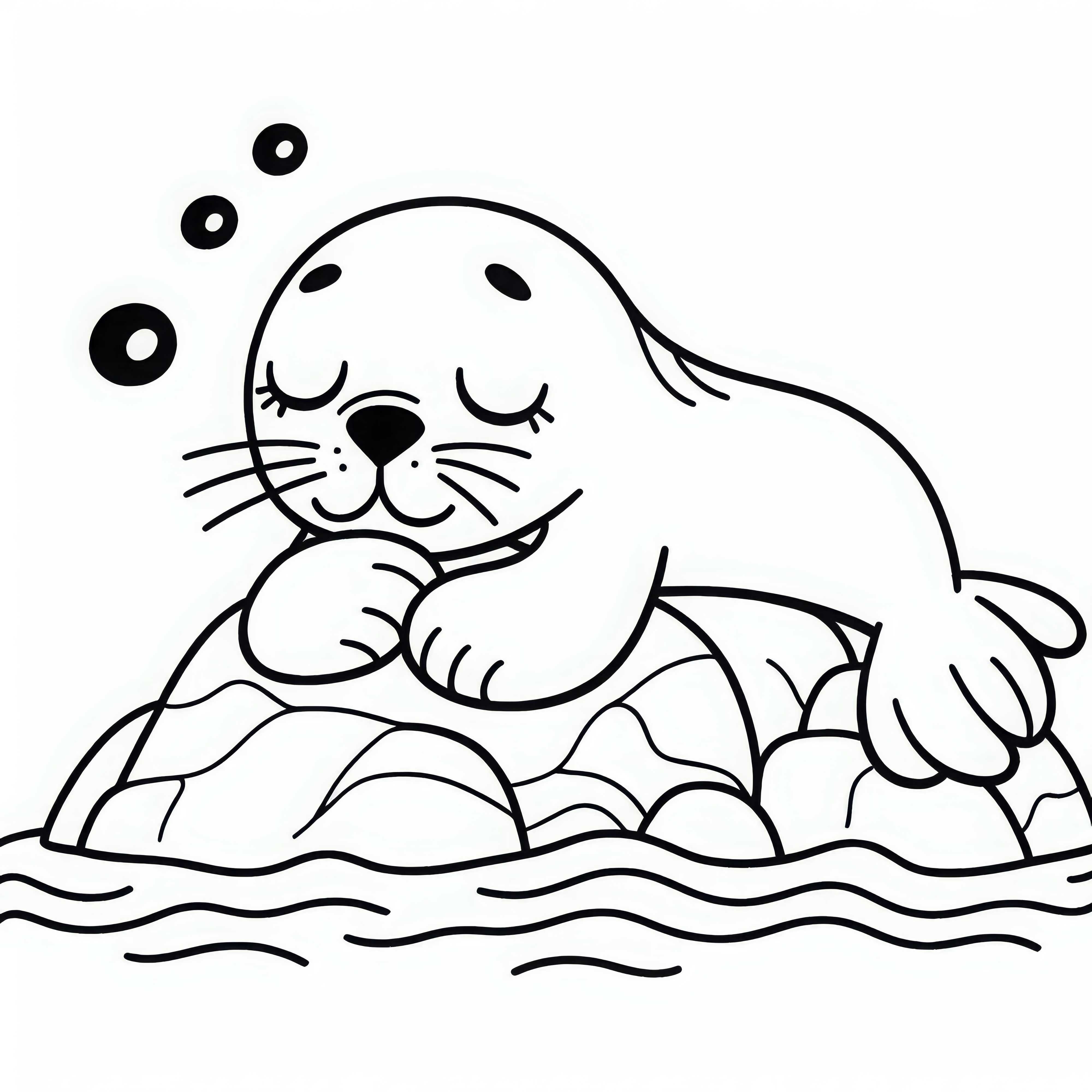 Sea lion resting on a rock – Free simple coloring page Sea lion resting on a rock – coloring page simple and free
