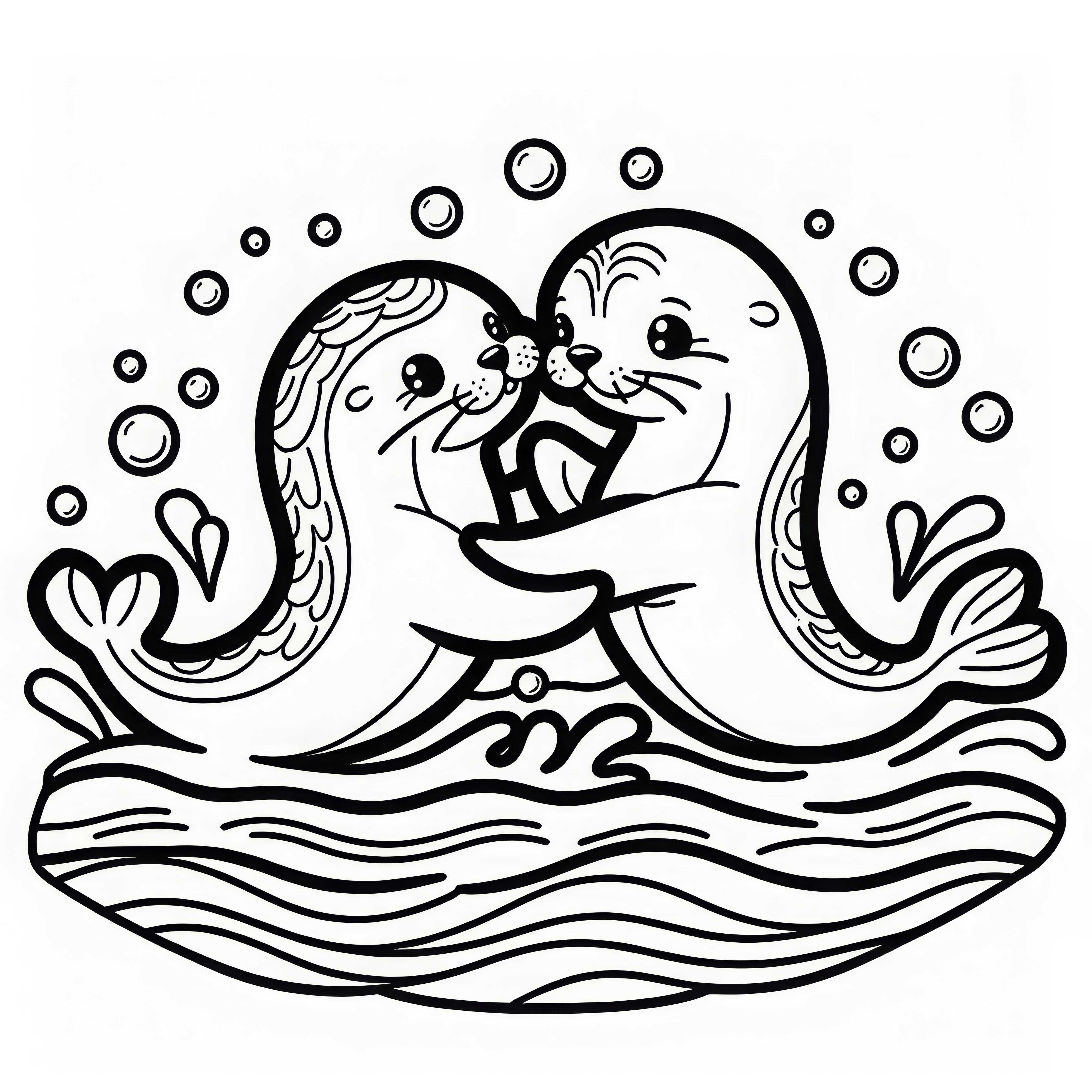 Two sea lions playfully fight with each other - coloring page free Two sea lions are playfully fighting each other - free coloring page