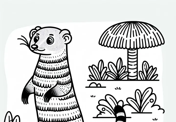 Мангуста стоит на задних лапах и осматривается – бесплатная раскраска