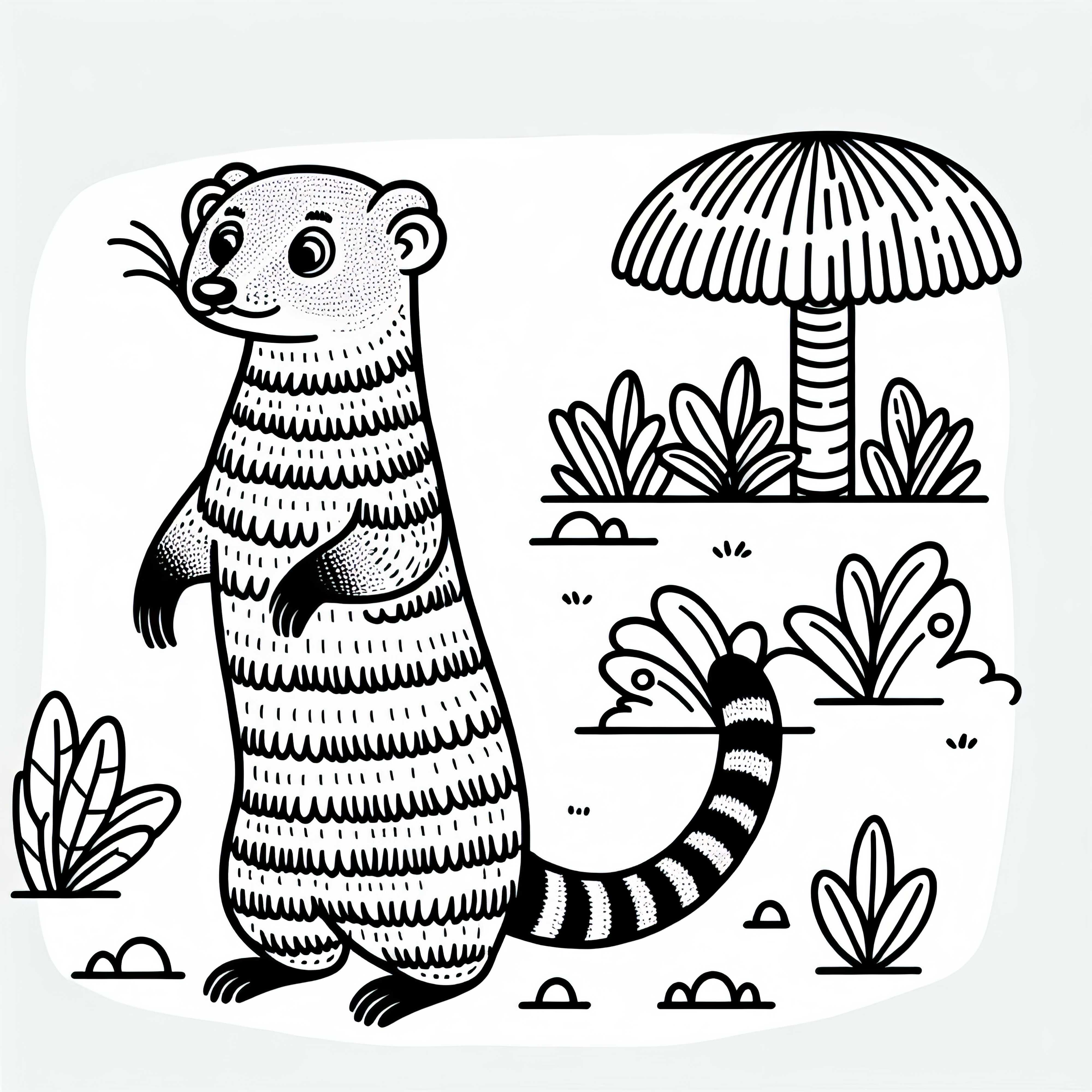 Mangusto fica em pé sobre as patas traseiras e observa – Desenho para colorir grátis