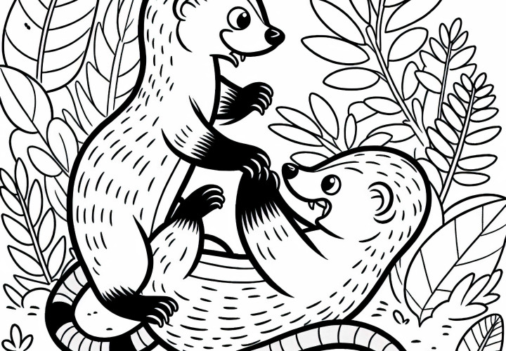 Dois mangustos lutam brincando entre si - Modelo para colorir gratuito