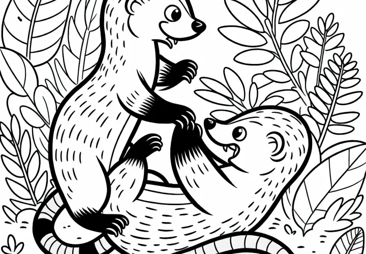Два мангуста игриво сражаются друг с другом – Бесплатный рисунок для раскрашивания
