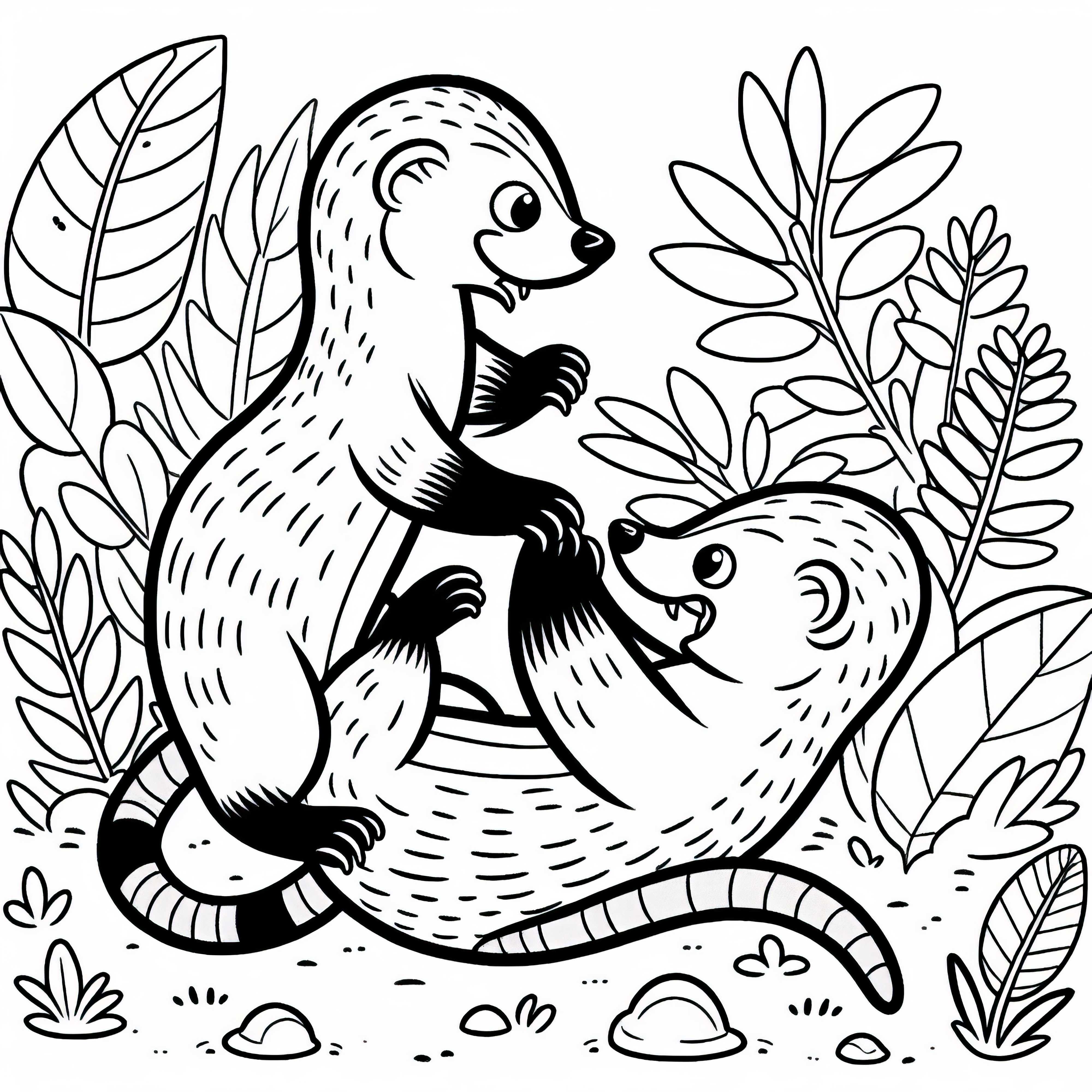 Dois mangustos estão brincando entre si - Modelo para colorir grátis