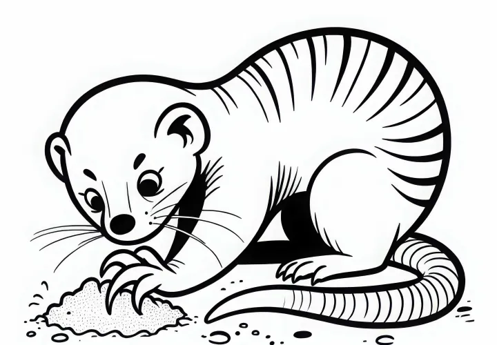 Мангуста царапает песок когтями – бесплатная раскраска