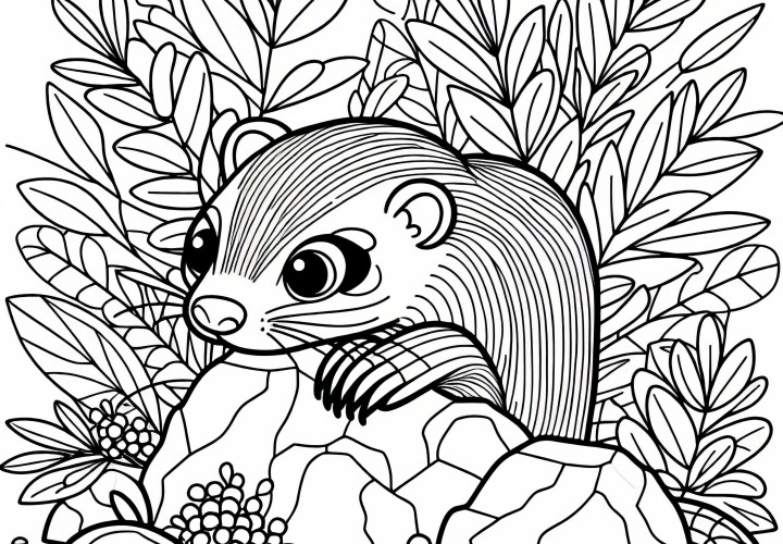 Mangusto se esconde atrás de pedras - Modelo para colorir simples e grátis