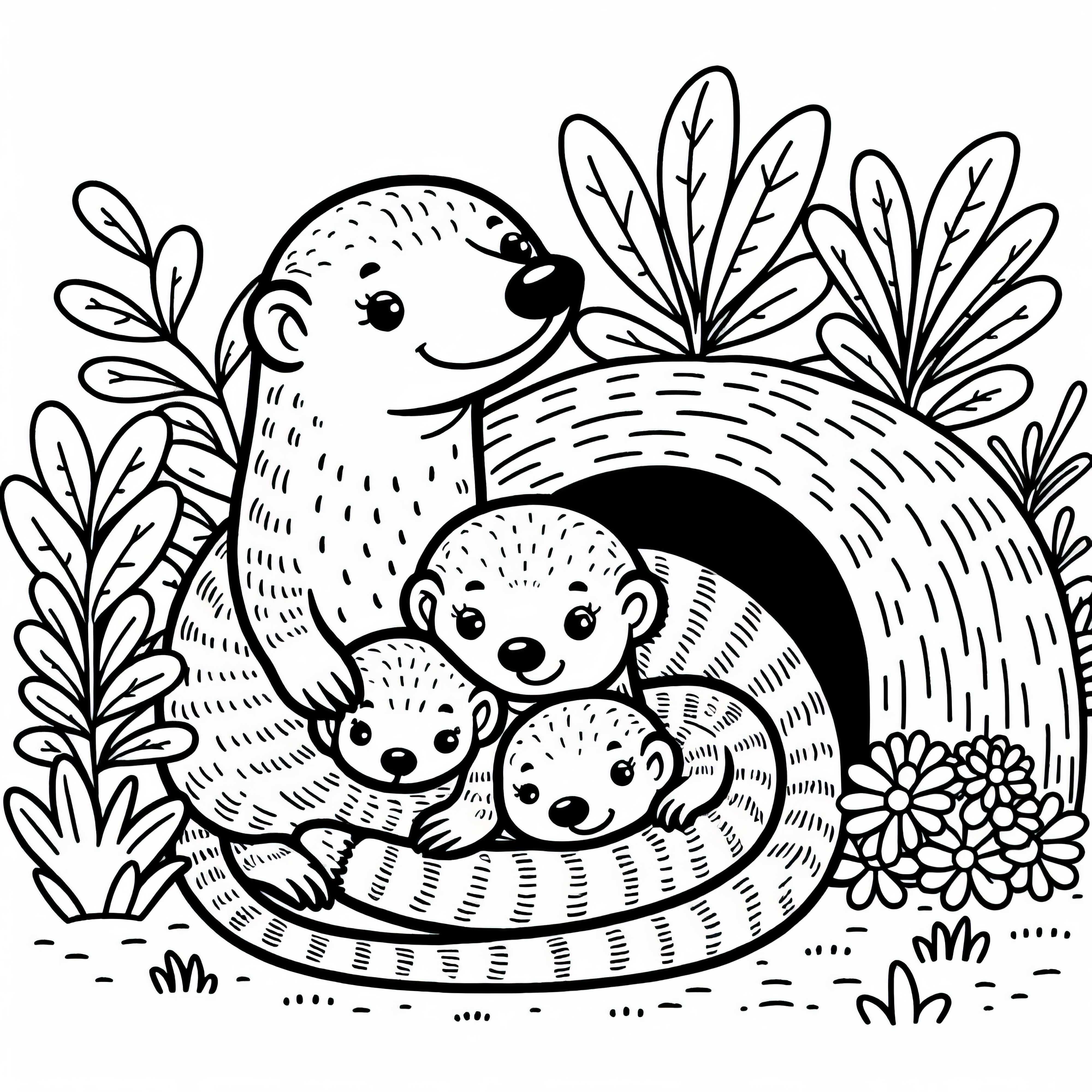 Mongooses cuddle together: Free coloring page