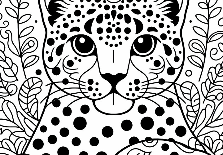 Coloring template of a snow leopard Easy and Free