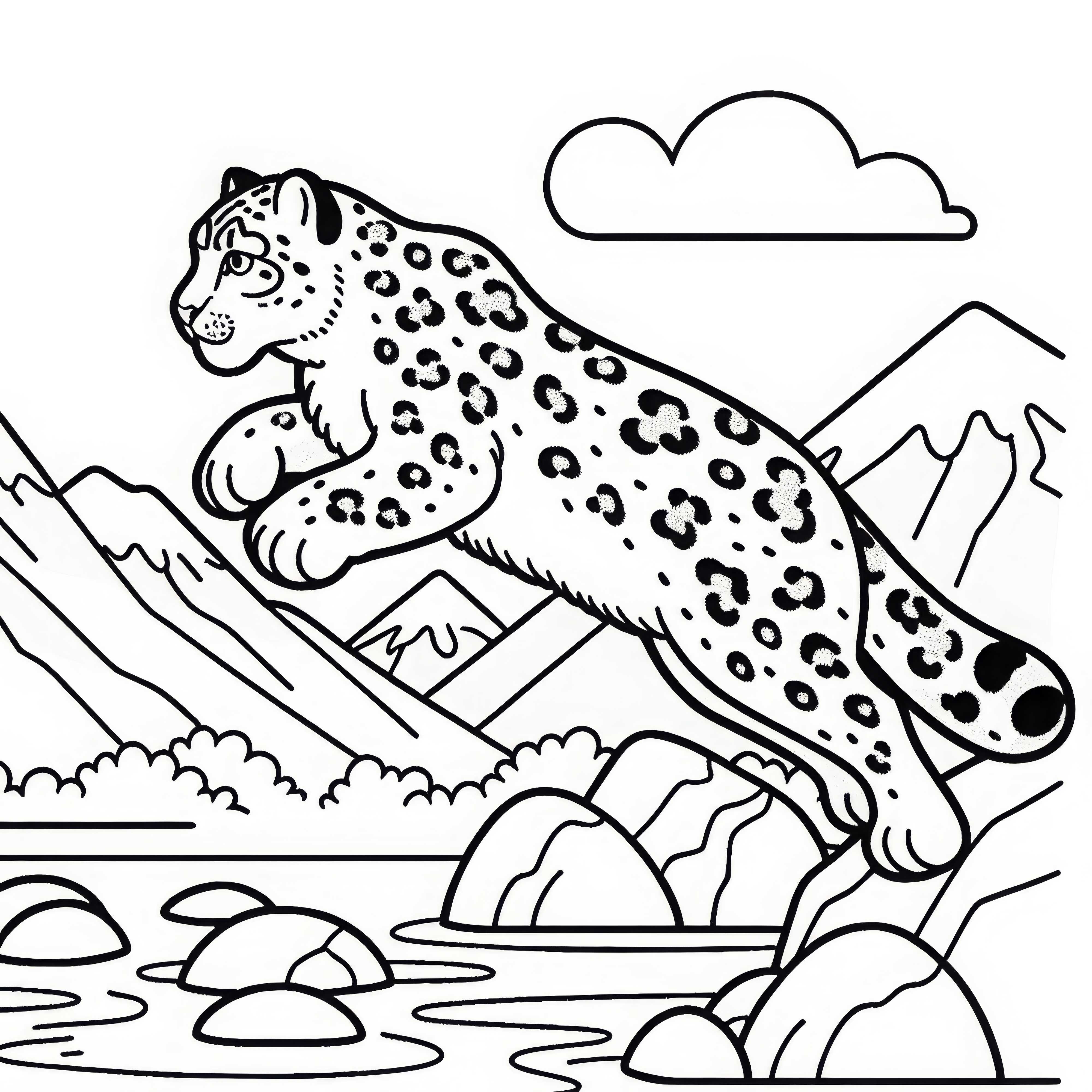 Snow leopard jumps from a rock – Free coloring page Snow leopard jumping from a rock - Free coloring page
