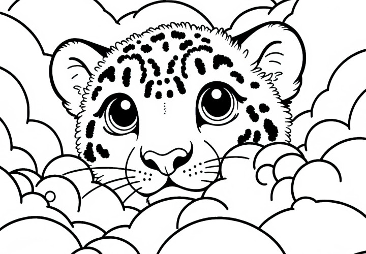 Snow leopard peers through snowdrift - free coloring page Snow leopard peers through snowdrift – Free coloring page