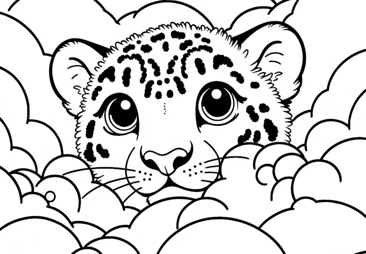 Hóleopárd kémlel a hófúvásban – Ingyenes színezőlap