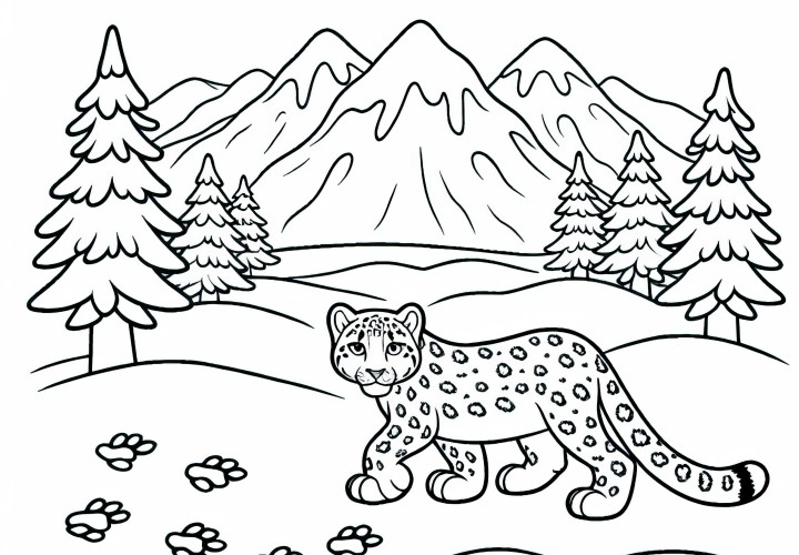 Coloring template of a snow leopard Easy and Free