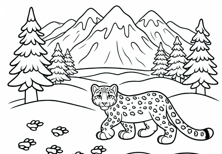 Hóleopárd a hóban – Ingyenes színező képként