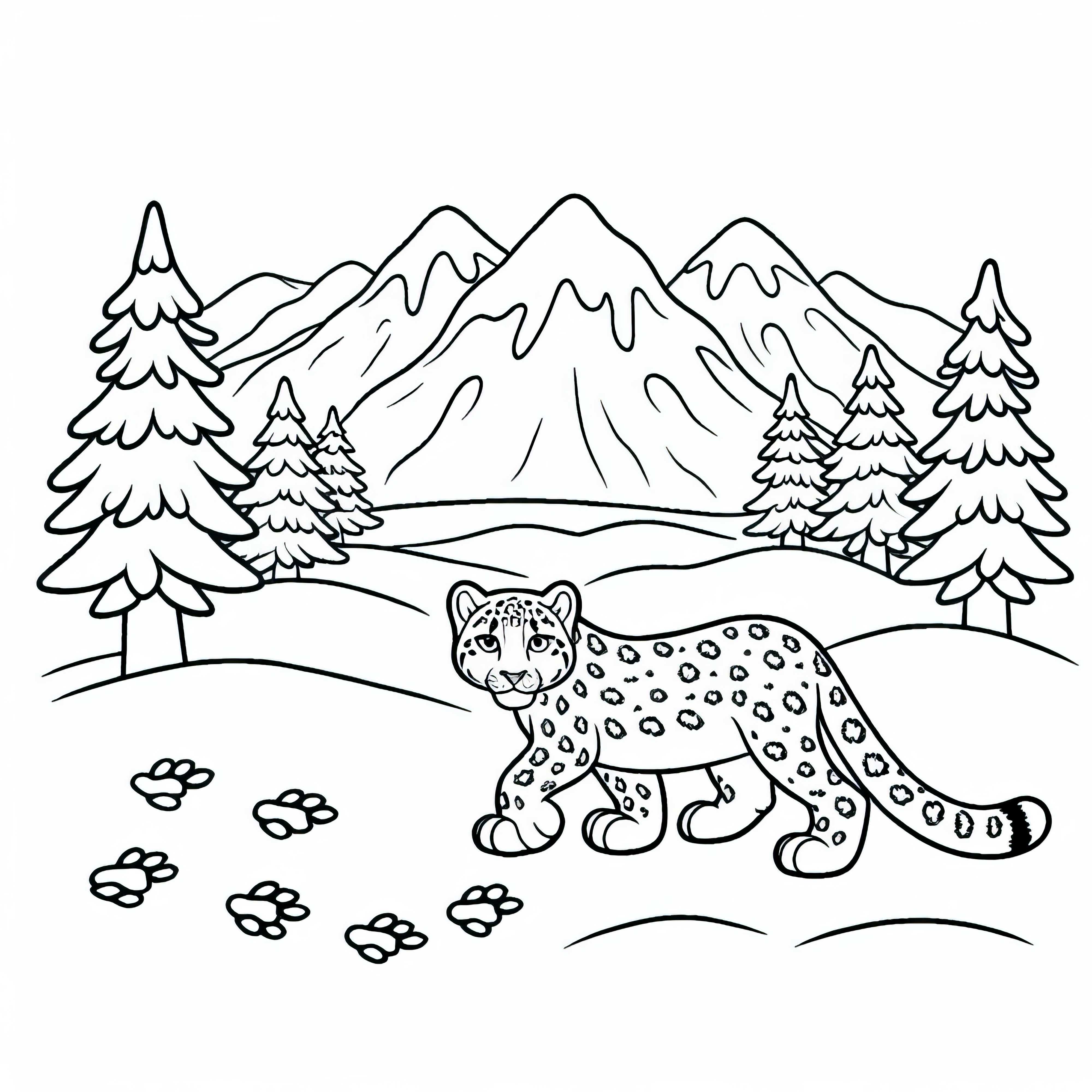 Leopardo de las nieves en la nieve – Dibujo para colorear gratis Leopardo de las nieves en la nieve - Dibujo para colorear gratis