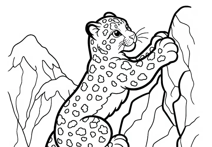 Hógörény ügyesen mászik a sziklafalon – Ingyenes színezőkép