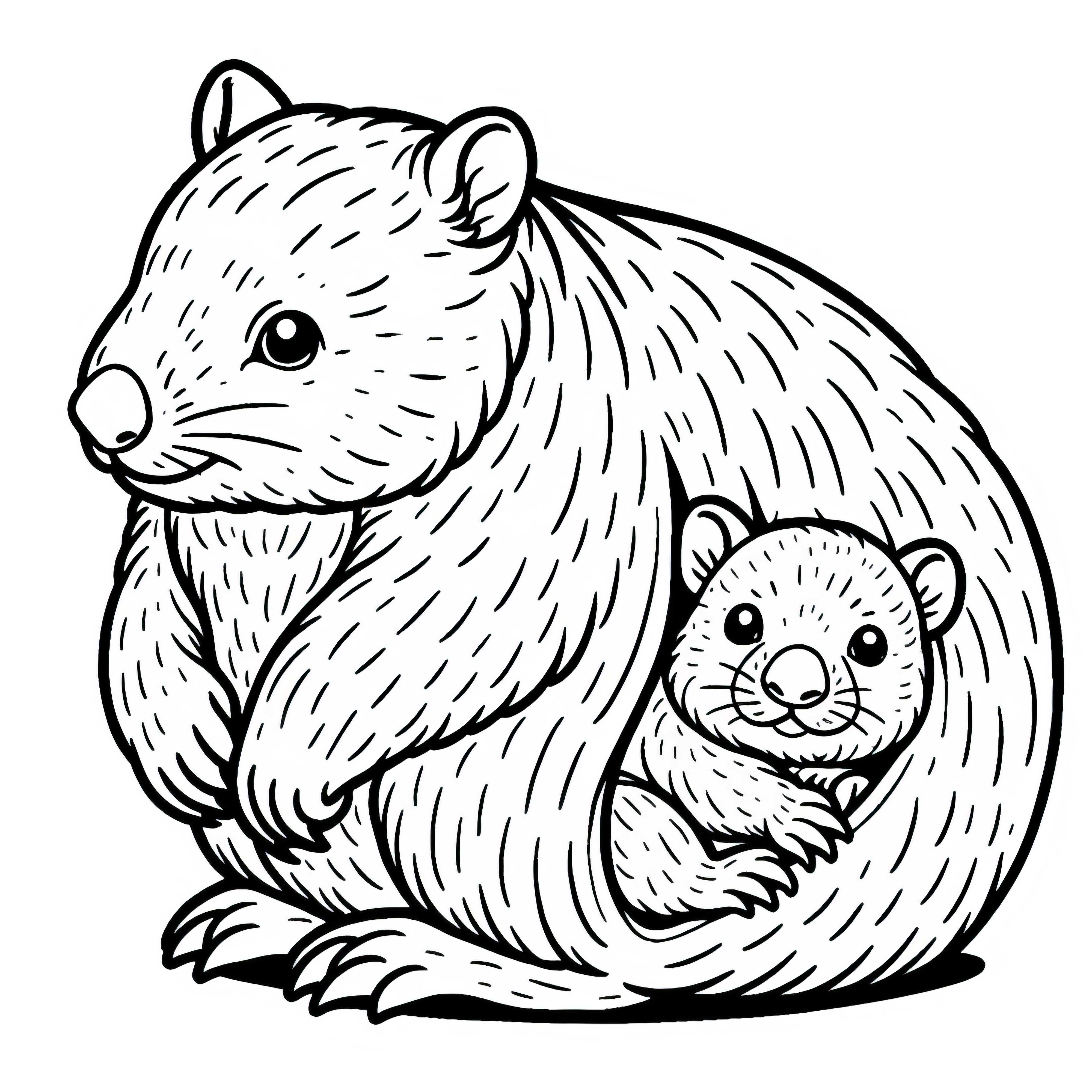 Wombat baby and mother - Coloring page simple free Wombat baby and mother - Coloring page Easy Free