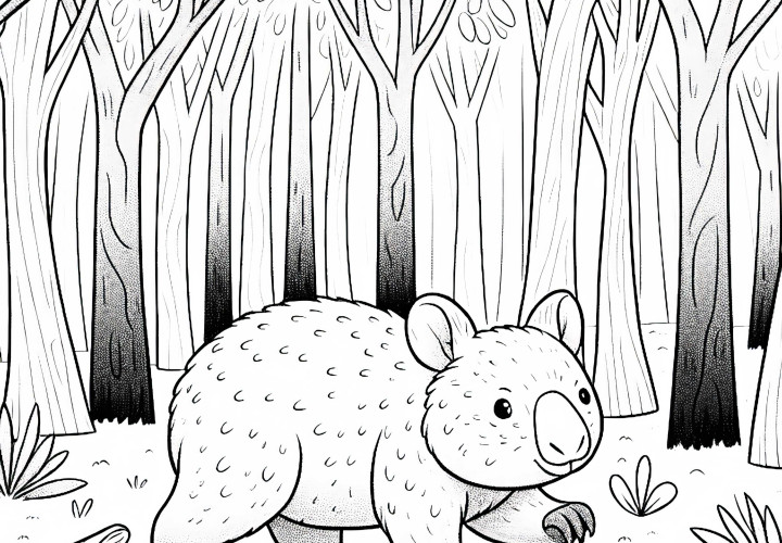 Wombat trots through the forest - free coloring page Wombat trots through the forest - free coloring page