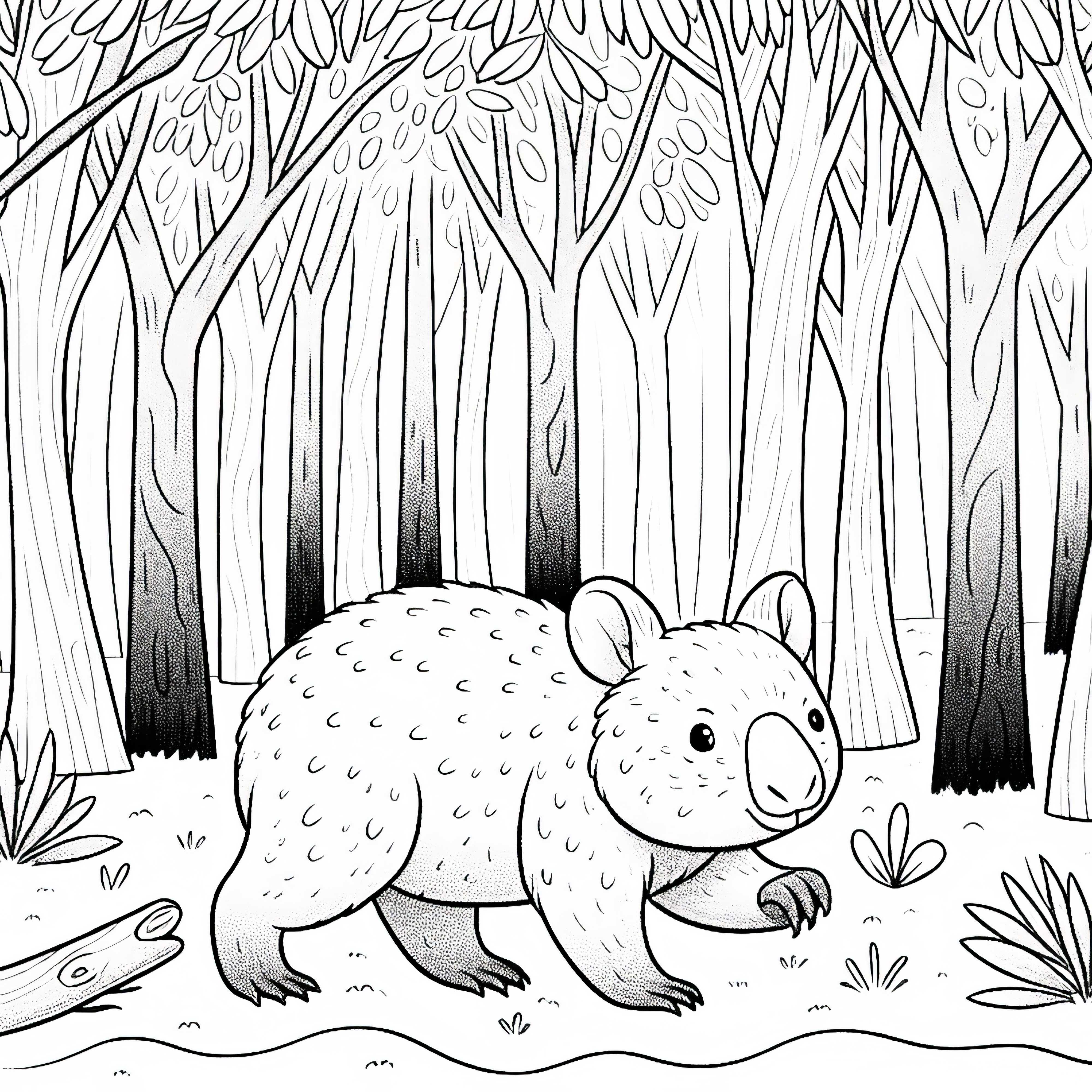Wombat wandelt door het bos - Kleurplaat gratis Wombat wandelt door het bos - Kleurplaat gratis