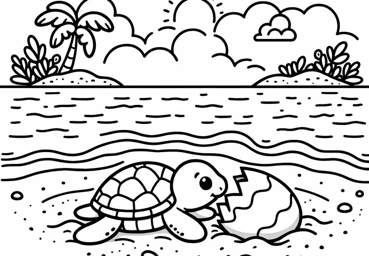 Mořská želva se líhne z vejce – Omalovánka zdarma