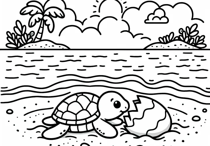 Mořská želva se líhne z vejce – Omalovánka zdarma