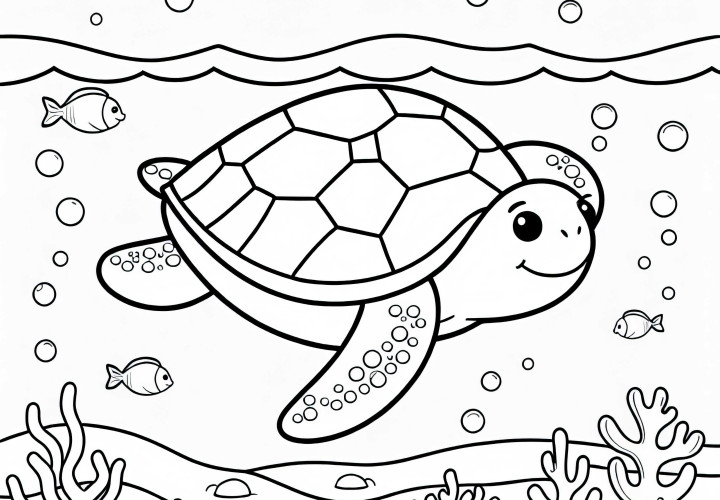 La tortuga nada a través del agua del mar - Dibujo para colorear gratis Tortuga nada a través del agua del mar - Dibujo para colorear gratis