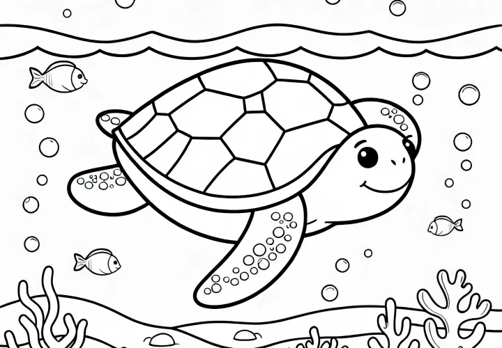 Želva plave mořskou vodou – omalovánka zdarma