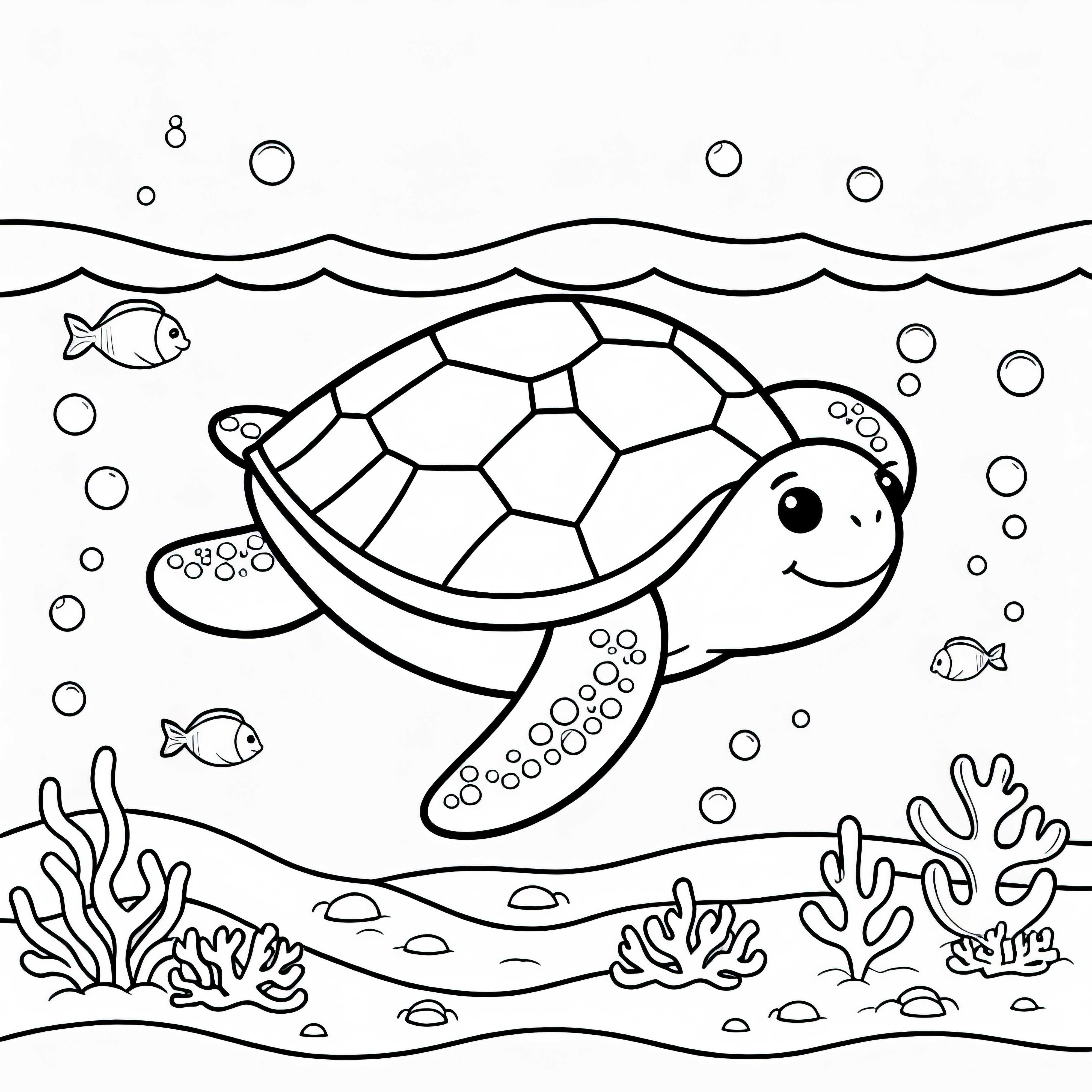 Turtle swims through the seawater – Free coloring page Turtle swims through the seawater - Free coloring page