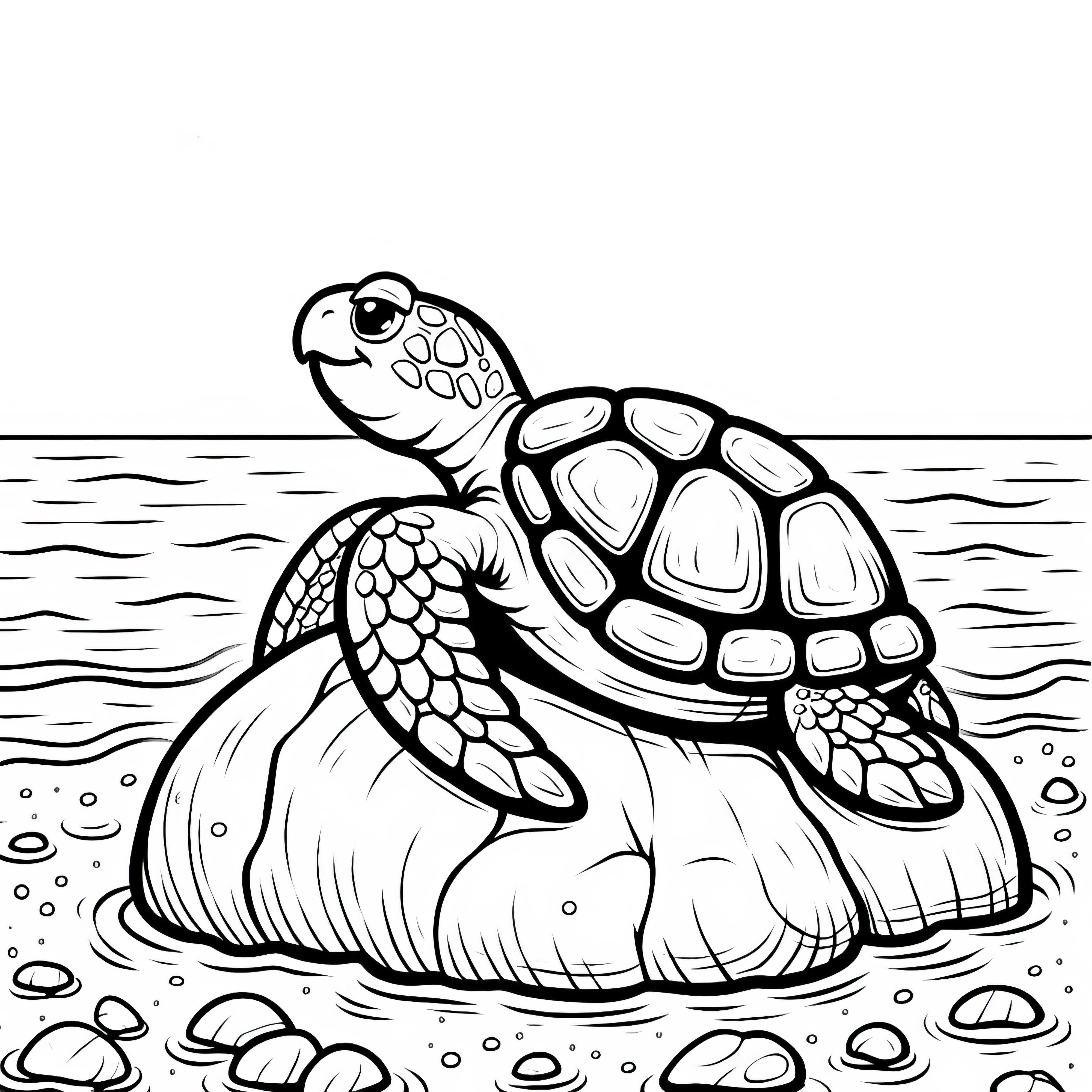 古い海ガメが岩の上で日向ぼっこ - 無料の塗り絵