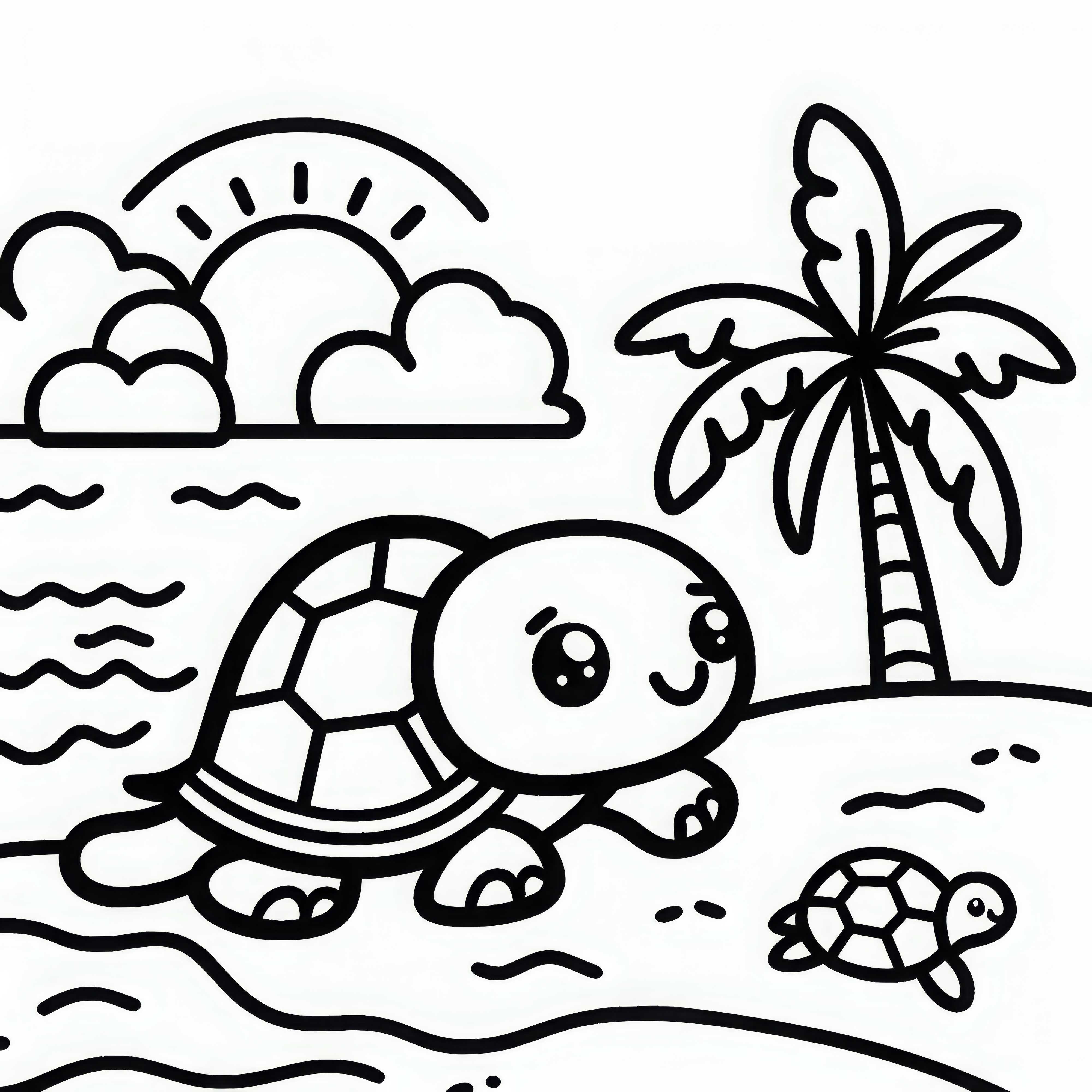 Pequeña tortuga se arrastra sobre la arena caliente - Dibujo para colorear sencillo y gratis Pequeña tortuga arrastra sobre la arena caliente - Dibujo para colorear gratis y fácil