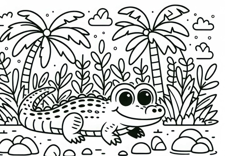 Alligator omaľovanka jednoduchá na stiahnutie zadarmo