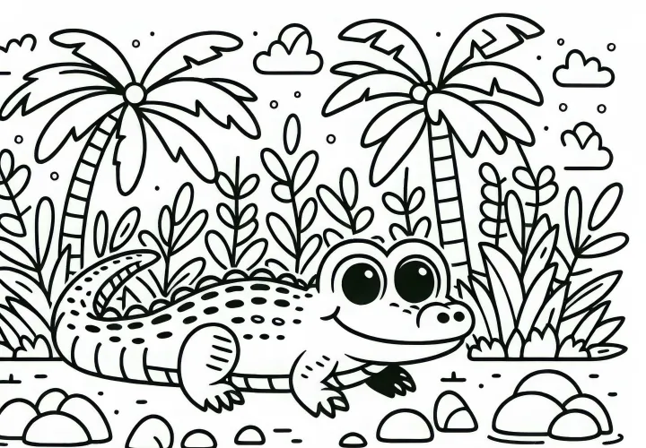 Аллигатор Рисунок для раскрашивания Бесплатно скачать