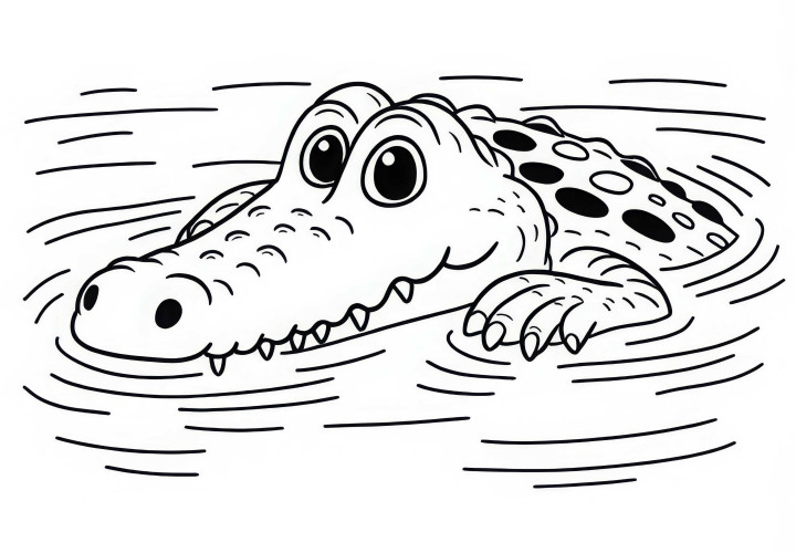 악어가 물속에 가만히 있어요 – 무료 색칠 공부 템플릿