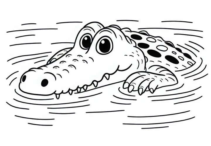 Аллигатор тихо лежит в воде – Бесплатная раскраска