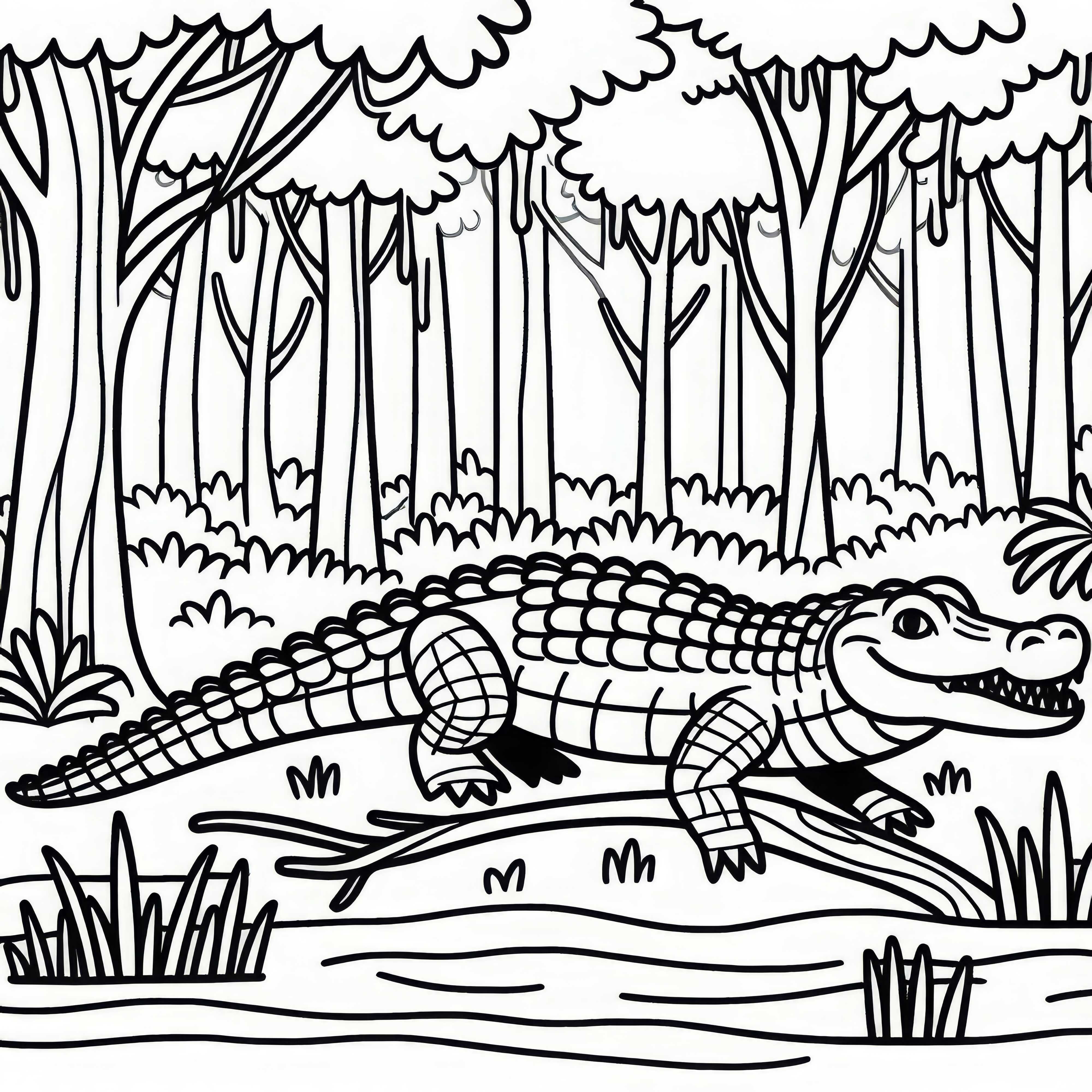 Alligátor jár a mocsári tájon – Ingyenes színező oldal